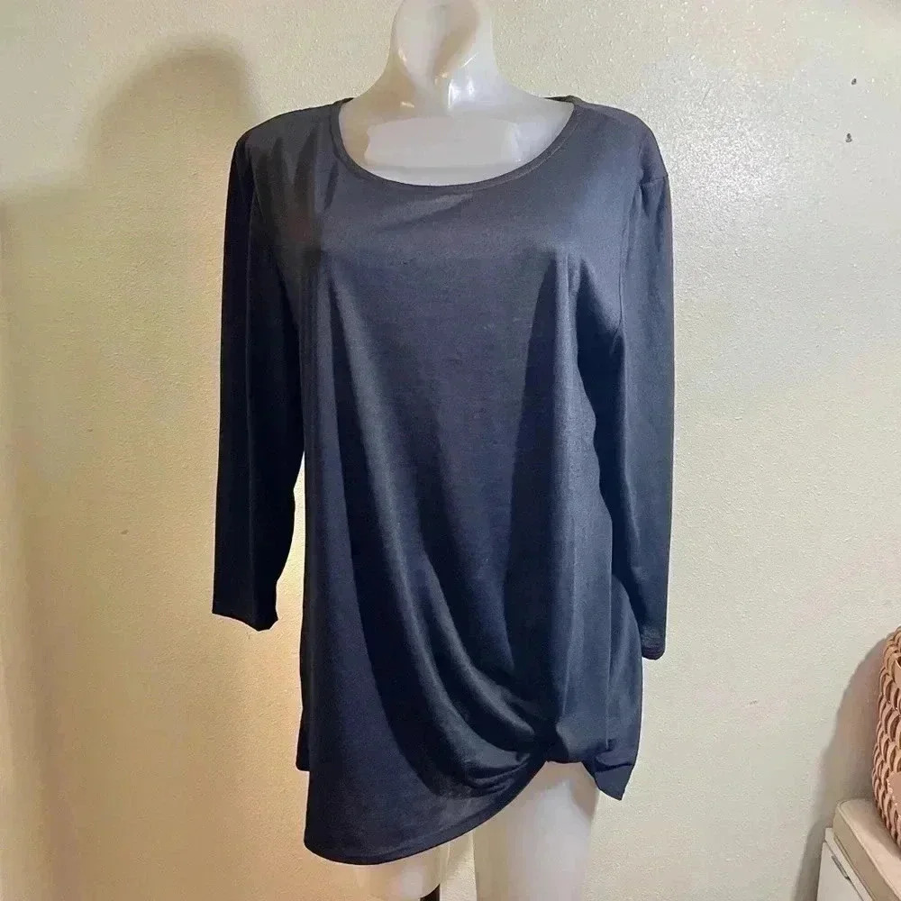 The LOOK Size L Black Top Get It Love It Live It Twist Knot Hem Tunic Top